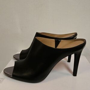 Calvin Klein NOLA Black Leather Open-Toe Mule Heels
